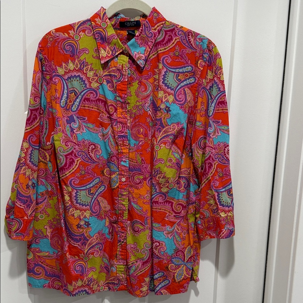 Chaps Women's Bright Paisley Button-Down Shirt - Red Multi